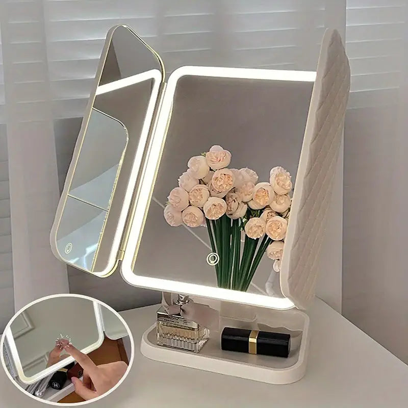 BeautyGlass || Espejo de maquillaje de tres pliegues con LUZ LED