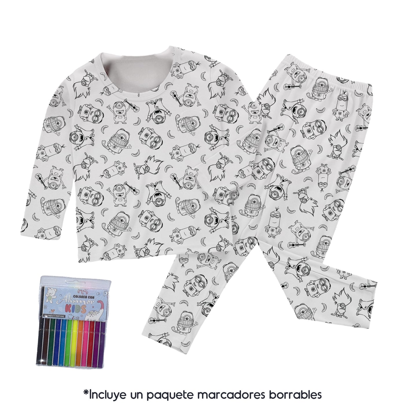 PINTUPIJAMA - Conjunto de pijama de dos piezas para colorear + Paquete de Marcadores Borrables