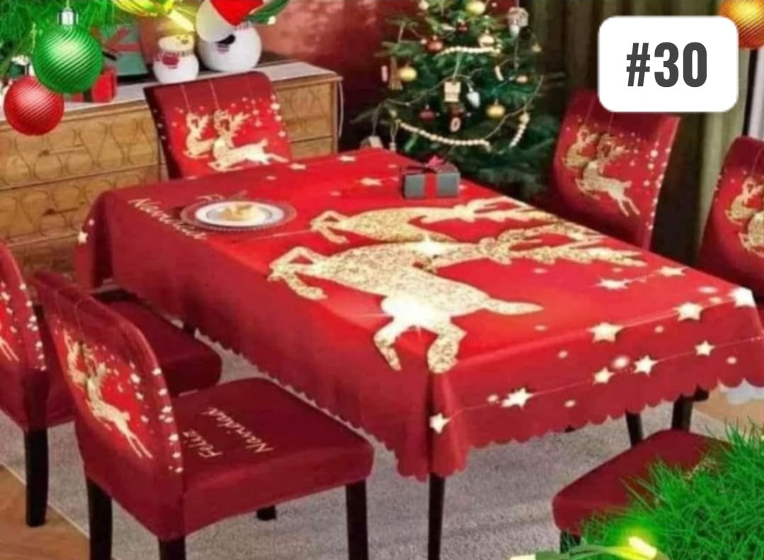 Juego de Decoración de 7 Piezas con Mantel y Fundas de Sillas