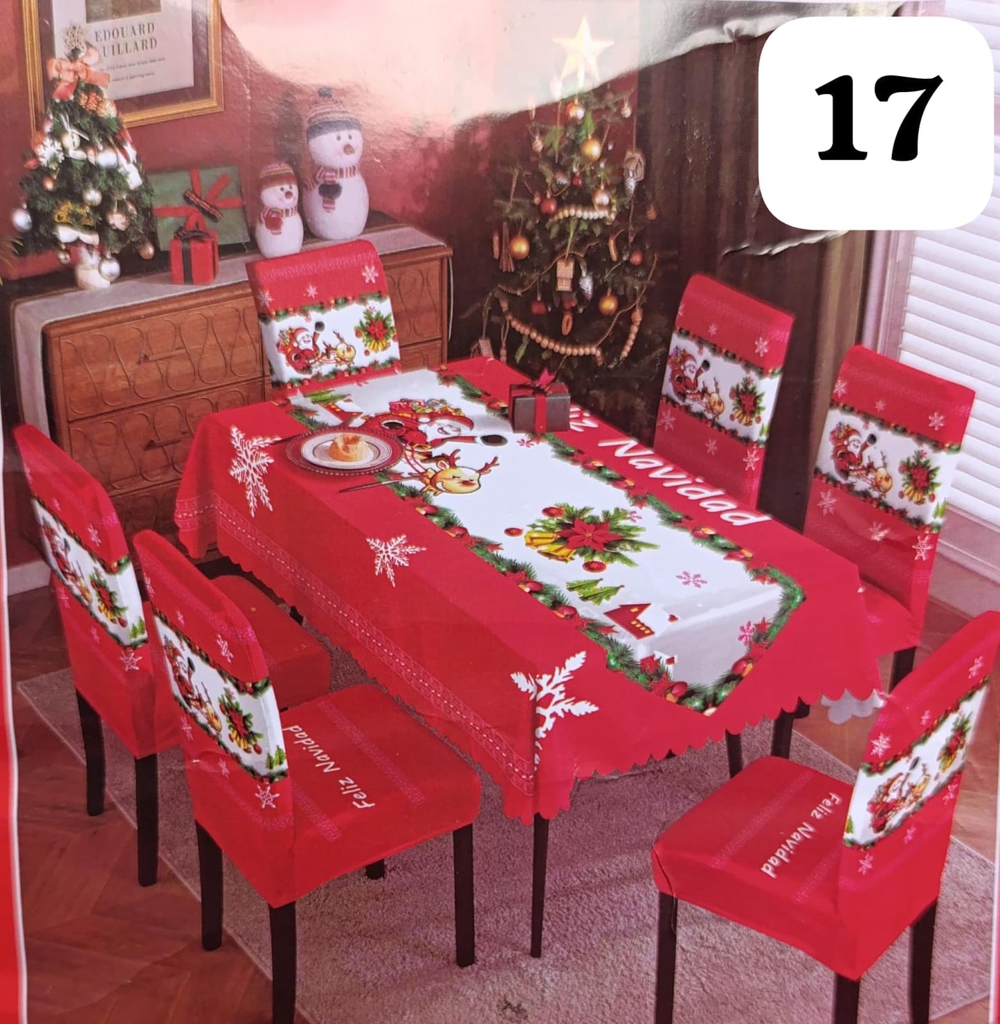 Juego de Decoración de 7 Piezas con Mantel y Fundas de Sillas