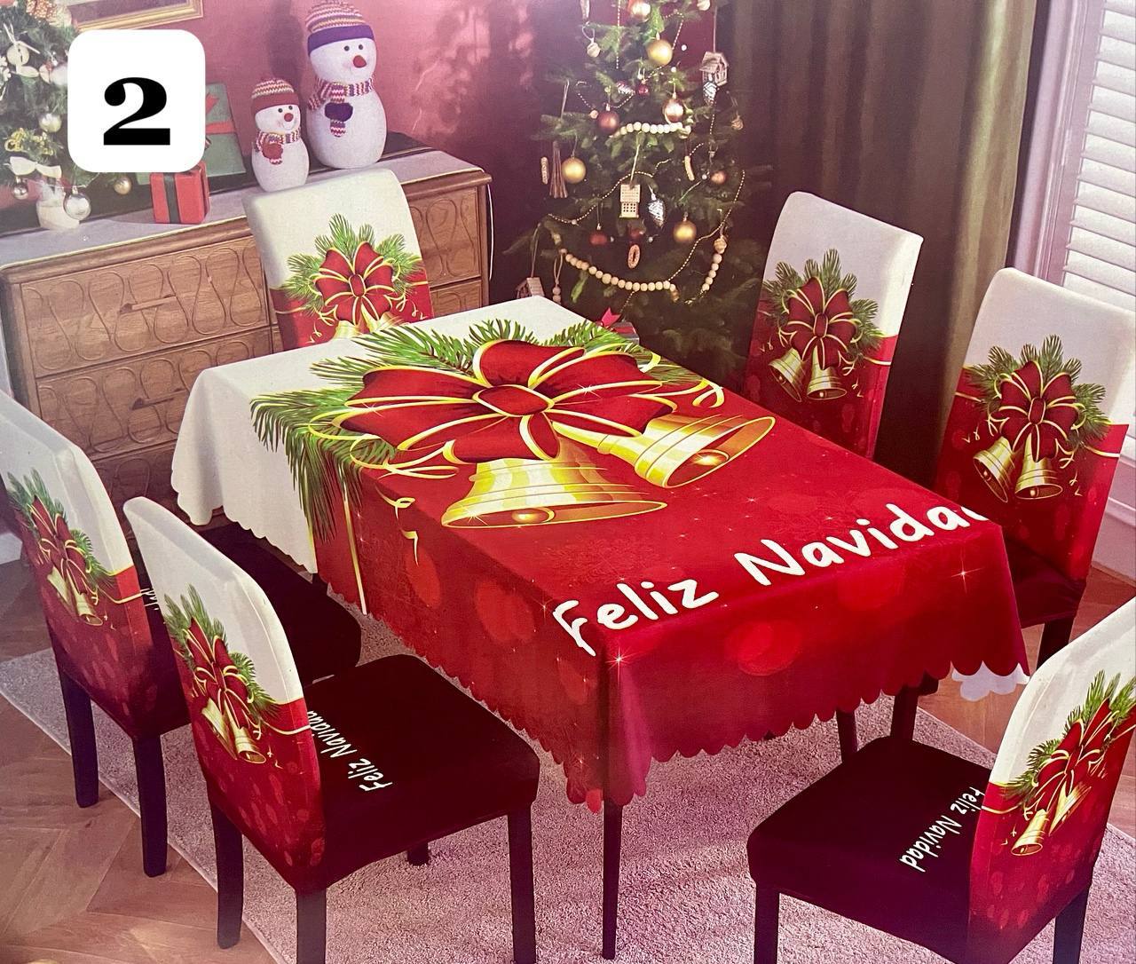 Juego de Decoración de 7 Piezas con Mantel y Fundas de Sillas