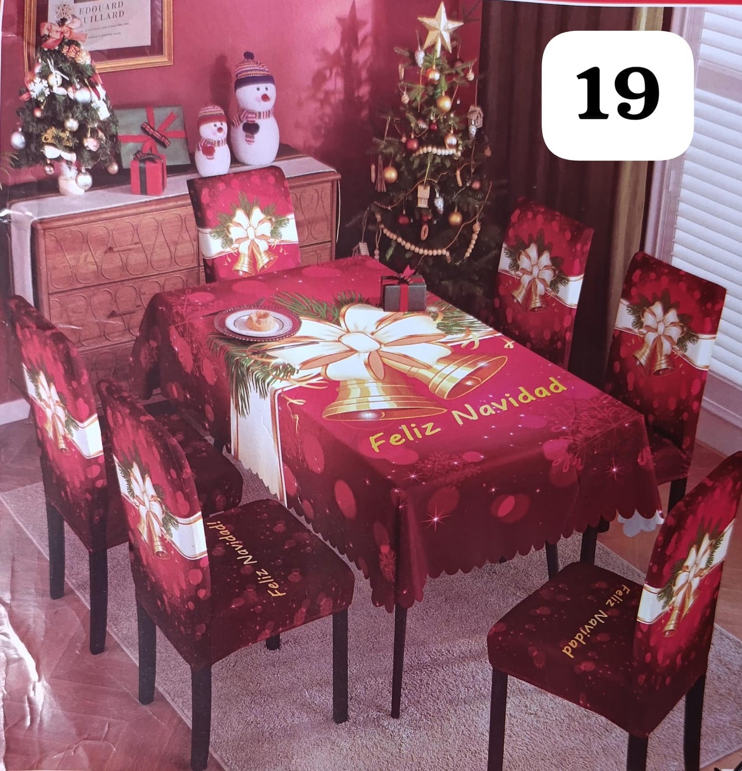 Juego de Decoración de 7 Piezas con Mantel y Fundas de Sillas