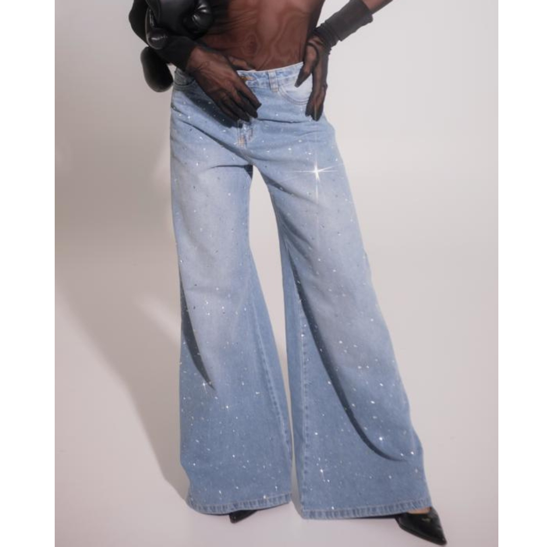 Jean Tendencia con Brillos Bota Ancha