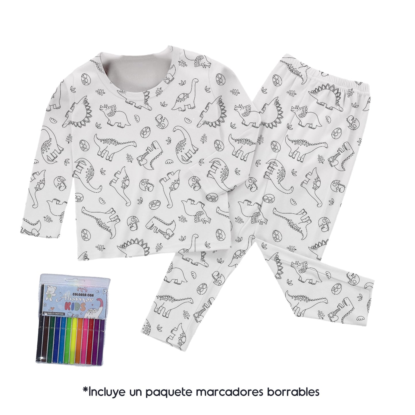 PINTUPIJAMA - Conjunto de pijama de dos piezas para colorear + Paquete de Marcadores Borrables