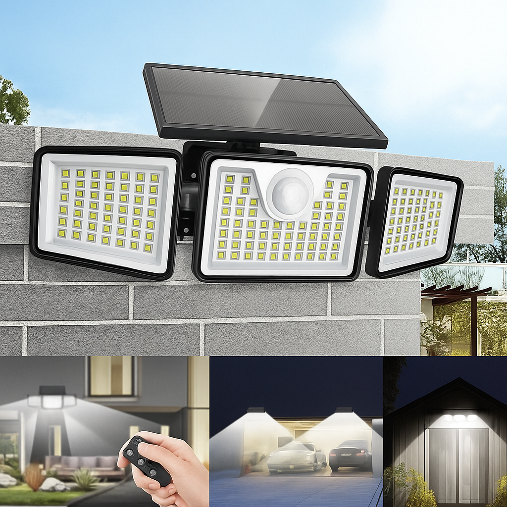 Lámpara Solar Led Giratoria 3 Paneles Impermeable