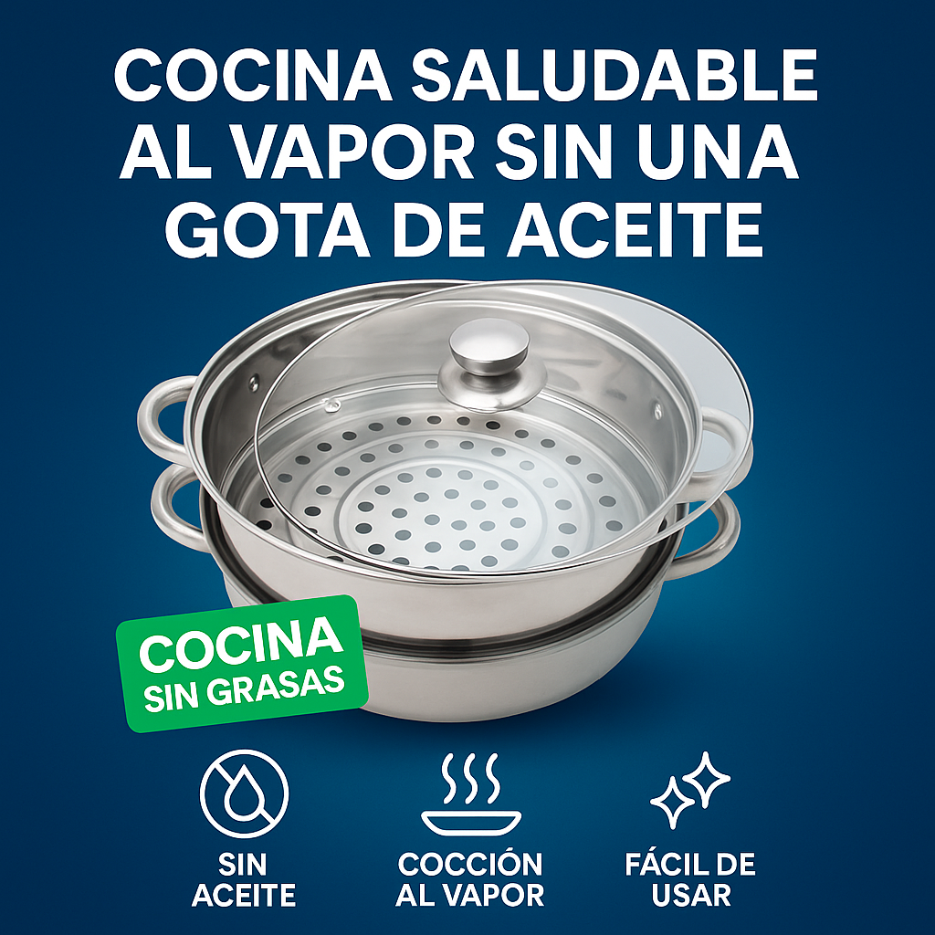 Cocina Saludable - Olla Vaporera 2 en 1 doble piso