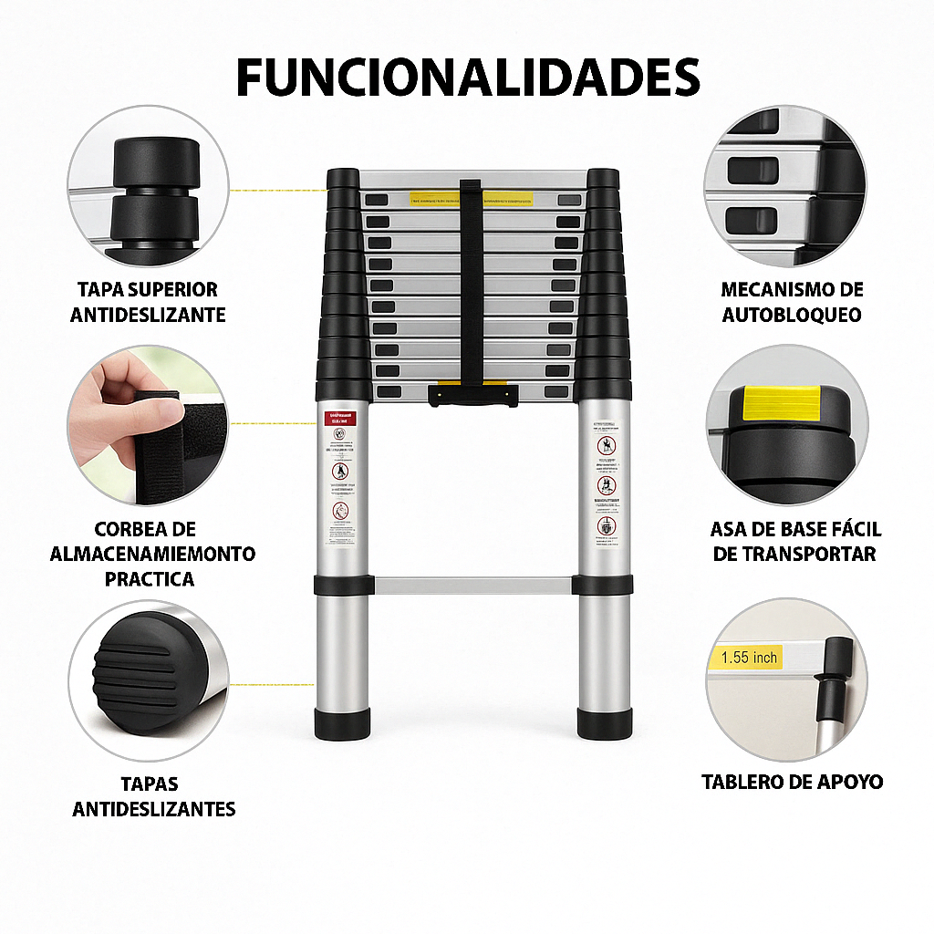 ESCALERA TELESCÓPICA RETRÁCTIL DE 2,0 METROS