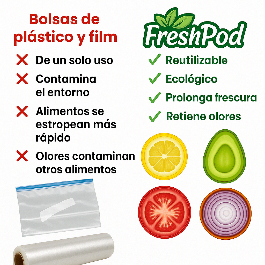 Set X4 Recipientes Silicona Para Conservar Frutas Vegetales