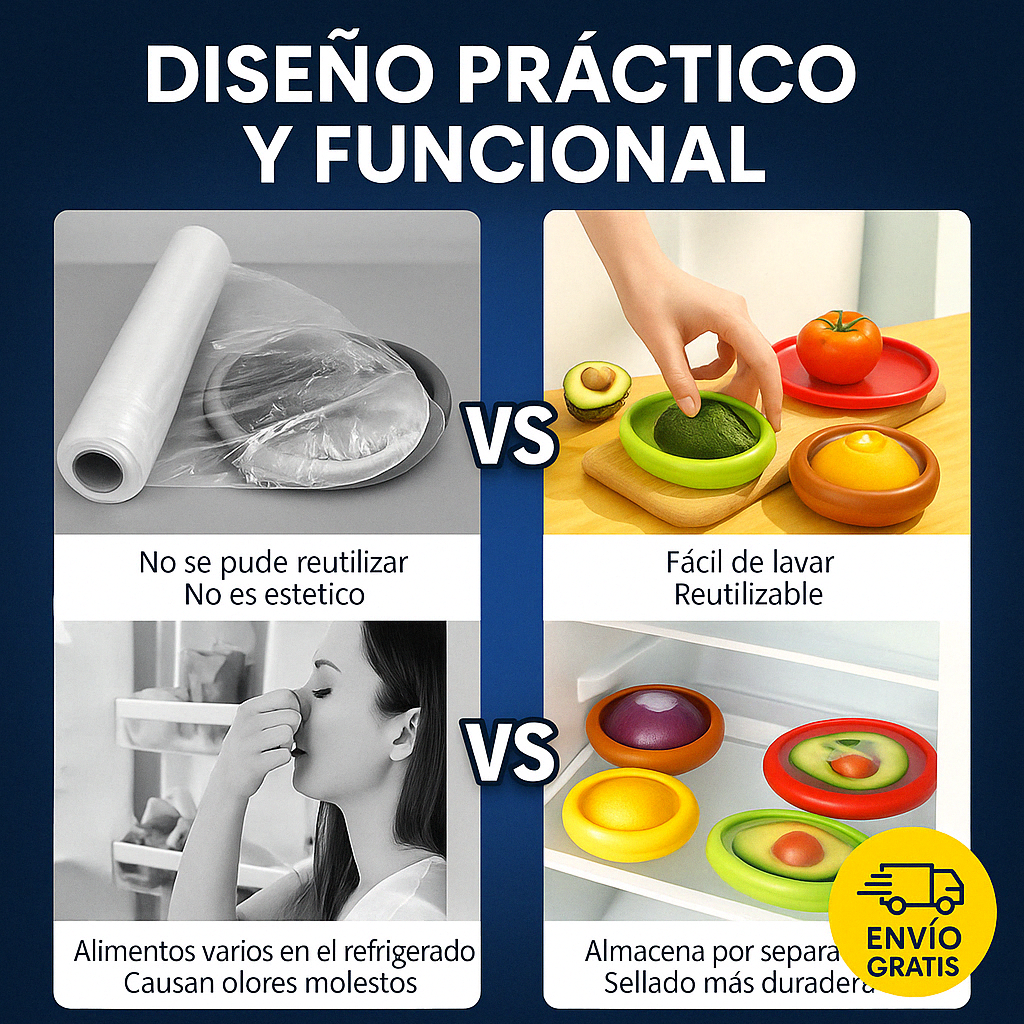 Set X4 Recipientes Silicona Para Conservar Frutas Vegetales