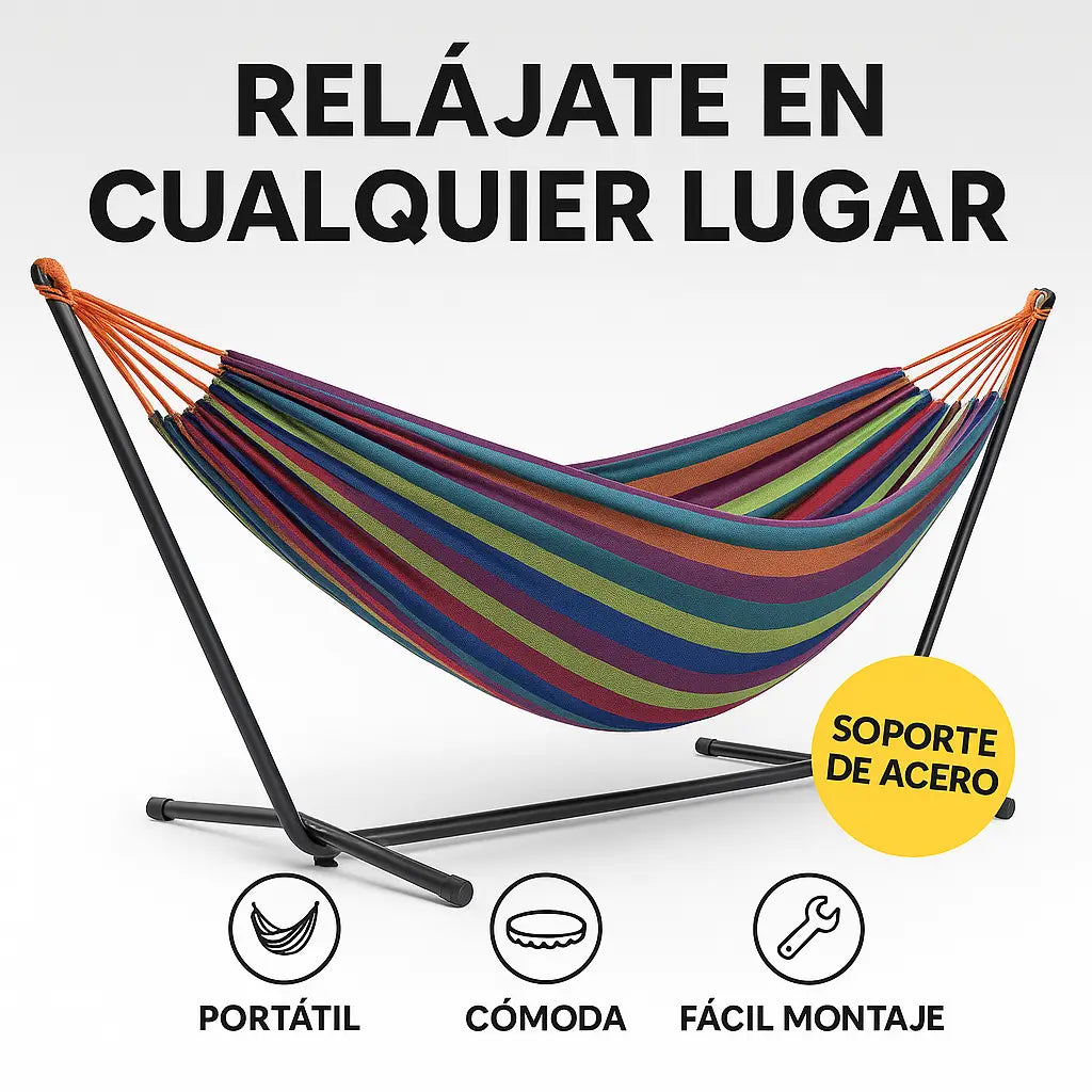 Hamaca + Soporte Metalico + Bolsa de Transporte | Aguanta 200 KG
