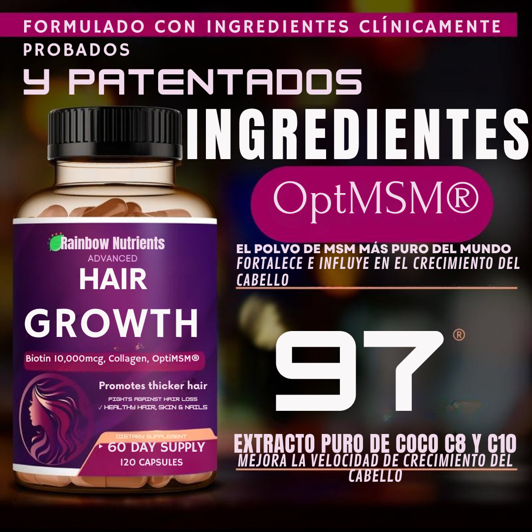 Vitaminas para el crecimiento del cabello | Biotina, colágeno, patentado 60 Capsulas