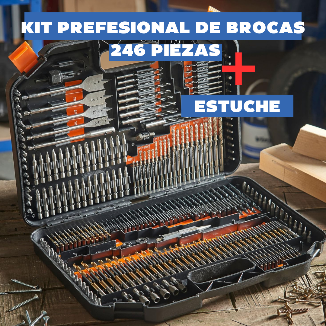 Kit Profesional de 246 Brocas Reforzadas + Estuche Potencia, Precisión y Versatilidad