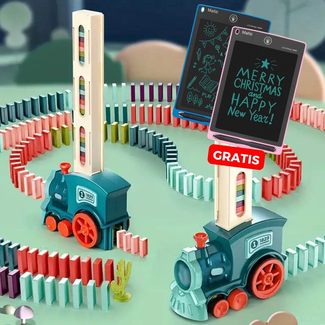 TREN INTERACTIVO CON SONIDO Y LUZ + TABLET BORRABLE DE REGALO