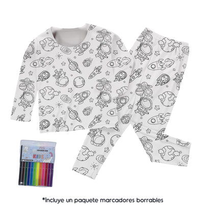 PINTUPIJAMA - Conjunto de pijama de dos piezas para colorear + Paquete de Marcadores Borrables
