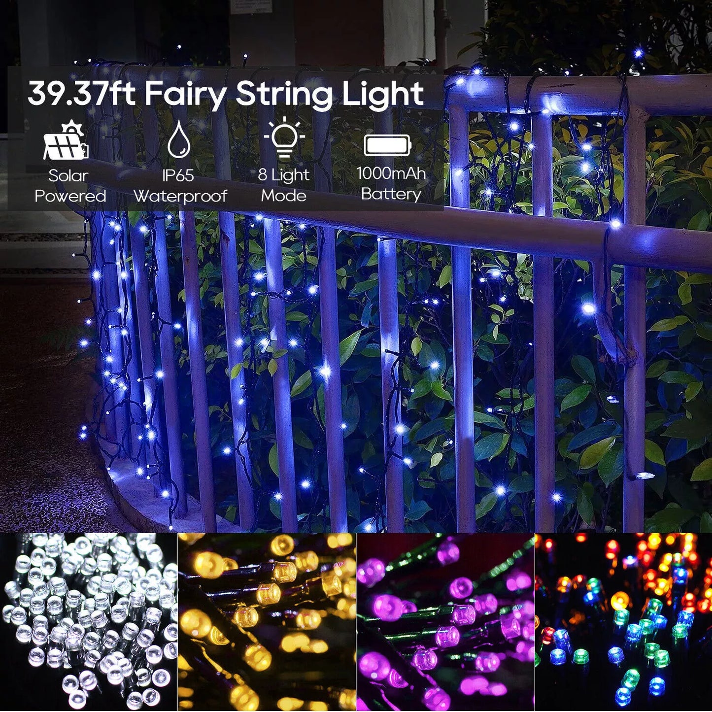 LUCES NAVIDEÑAS- Luces alimentadas por energía solar- 10 METROS