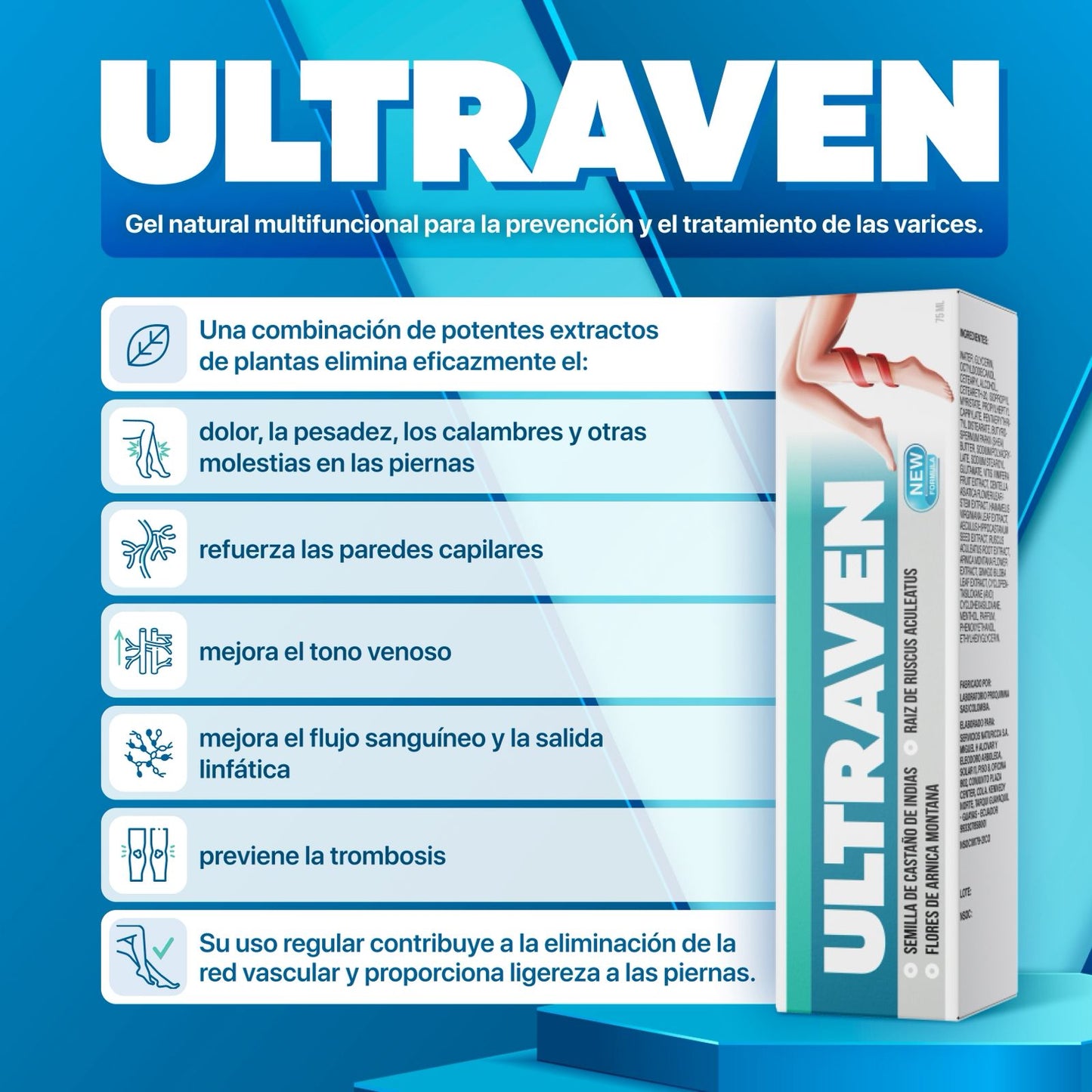 Ultraven Gel- Alivio natural para piernas cansadas, pesadas o con molestias por várices.