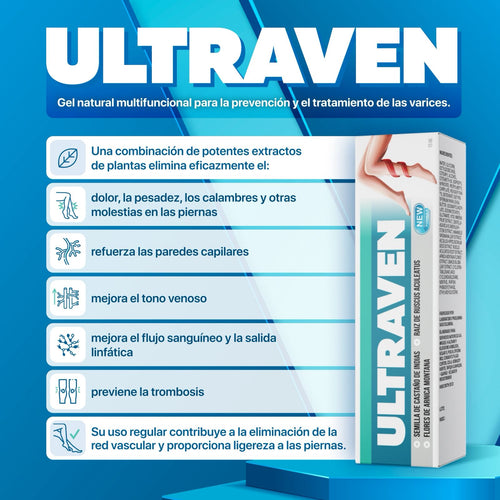 Ultraven Gel- Alivio natural para piernas cansadas, pesadas o con molestias por várices.