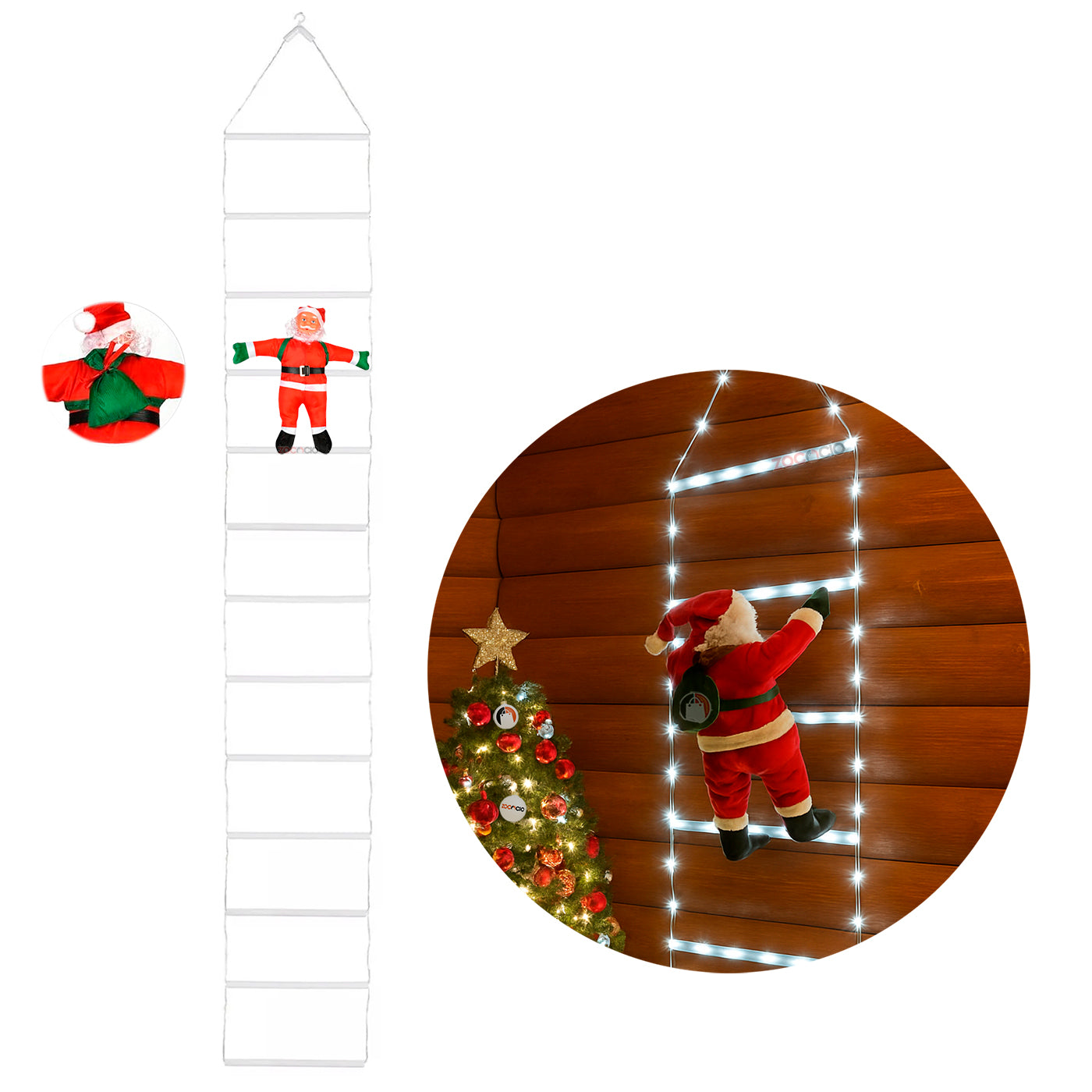 Escalera decorativa de 2 Metros + Papá Noel de 30 cm