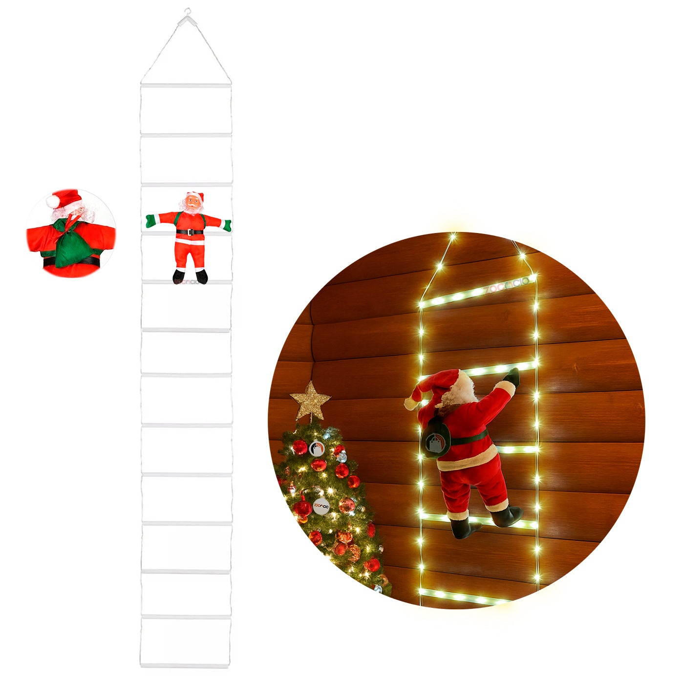 Escalera decorativa de 2 Metros + Papá Noel de 30 cm