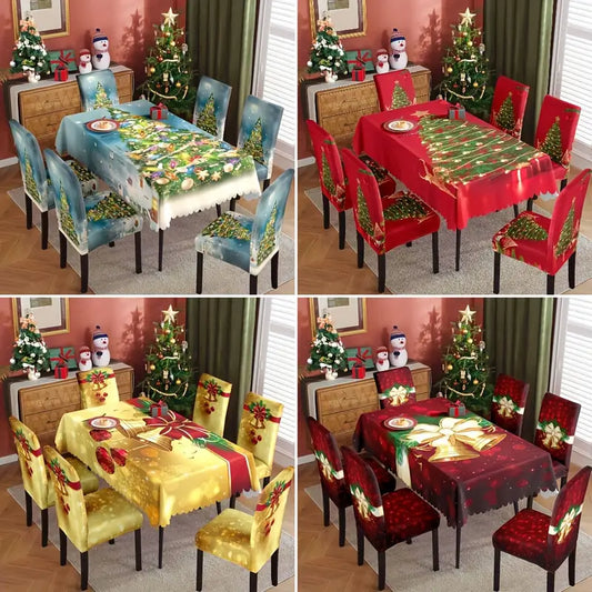 Juego de Decoración de 7 Piezas con Mantel y Fundas de Sillas