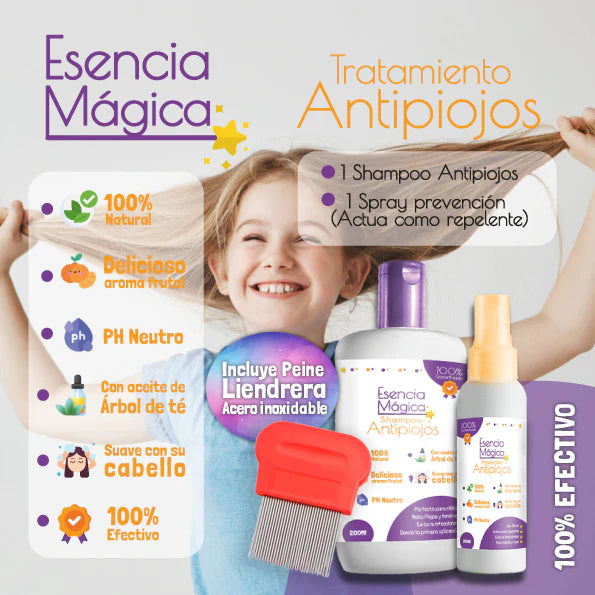 KIT TRATAMIENTO ANTI-PIOJOS (Shampoo y Repelente) + PEINE DE OBSEQUIO