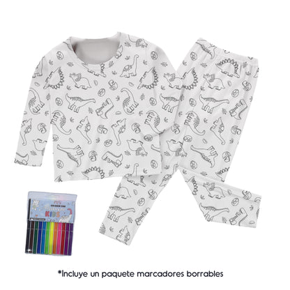 PINTUPIJAMA - Conjunto de pijama de dos piezas para colorear + Paquete de Marcadores Borrables