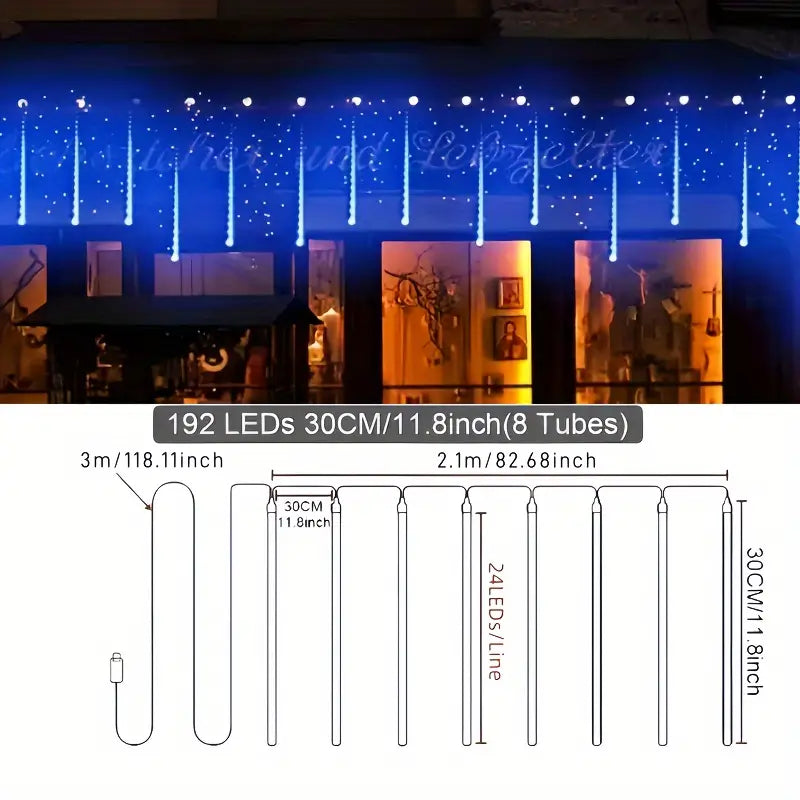 🎄LUCES LED DE LLUVIA🎄( 8 TIRAS LUZ LED CALIDA 30 cm c/u)