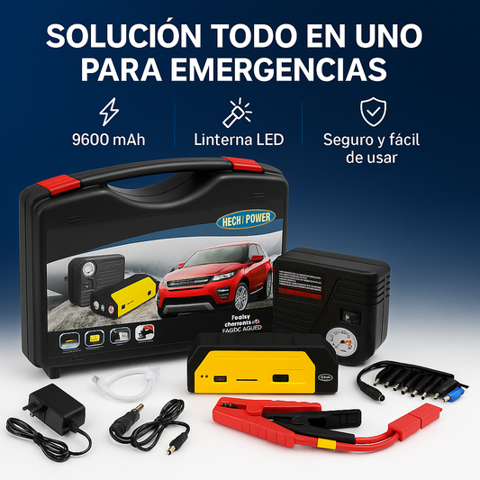 Kit autorescate Iniciador Arrancador Batería y Compresor Aire Para Carro o Moto 4 en 1
