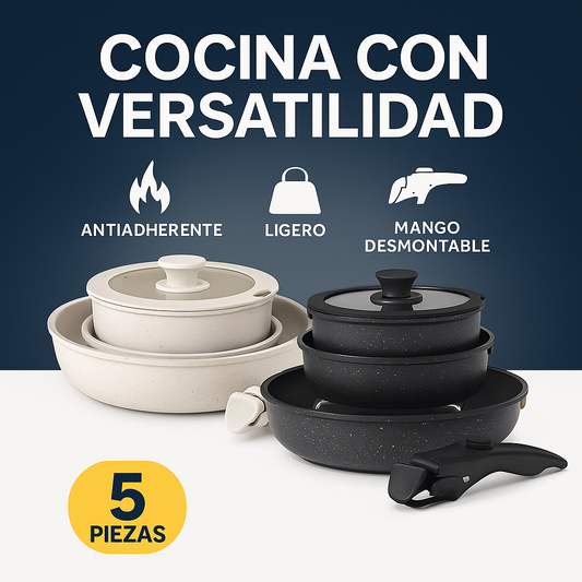 Set de Ollas Antiadherentes con Mango Desmontable X5 PIEZAS