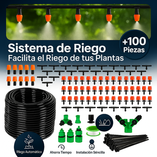 Kit de Riego por Goteo Ajustable Por 40 Metros + 100 Piezas