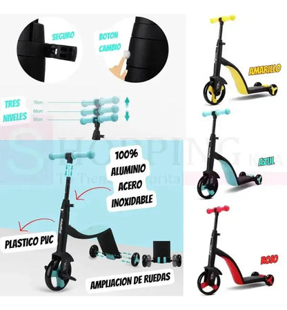 Monopatin 3 En 1 Triciclo Bicicleta Impulso