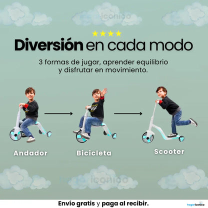 Monopatin 3 En 1 Triciclo Bicicleta Impulso