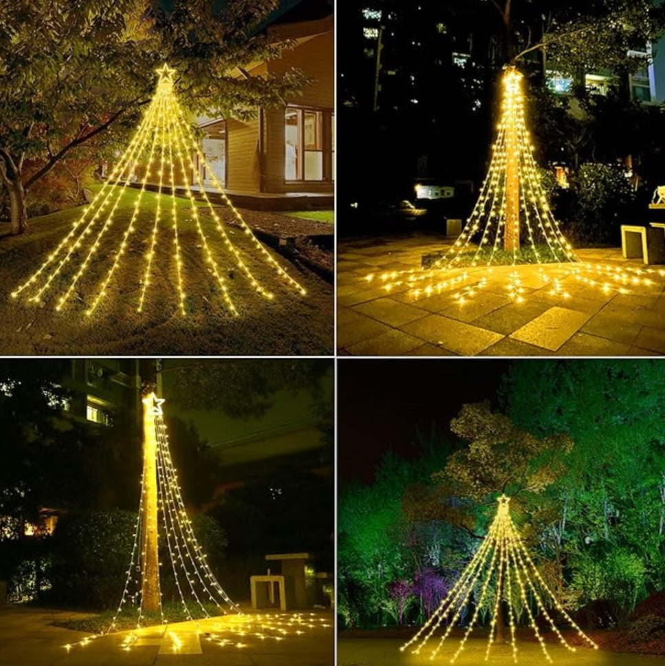 Cadena de luces solares en cascada de estrellas - Ahorra energía al máximo