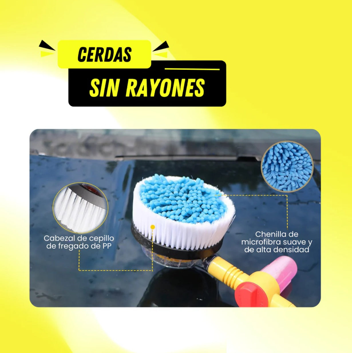 Kit de Cepillo de Lavado de Carros Rotativo 360° - Alta Presión