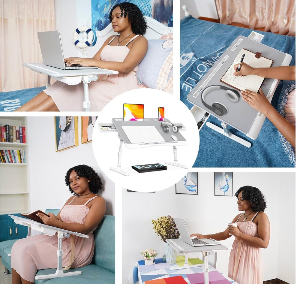 Mesa plegable con altura ajustable, cajones y puerto USB