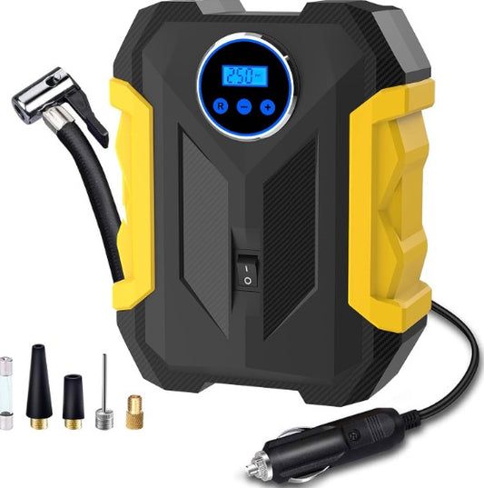 Bomba de Aire Portátil 12V con Linterna LED para Neumáticos de Emergencia