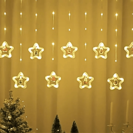 Cortina de Luces LED de Santa Claus - Cortina Intercalada Estrellas 3M