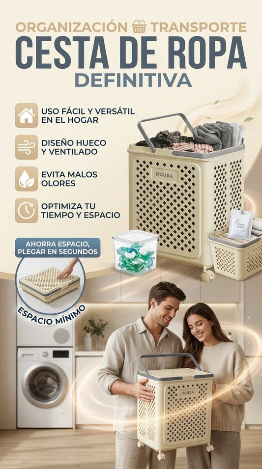Cesta de lavandería plegable grande con ruedas