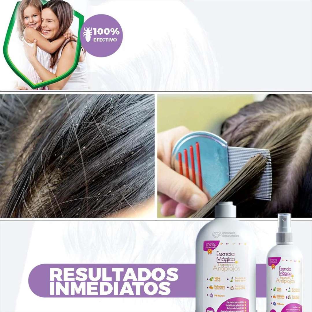 KIT TRATAMIENTO ANTI-PIOJOS (Shampoo y Repelente) + PEINE DE OBSEQUIO